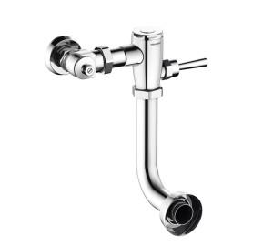 Curved outlet toilet flushometer